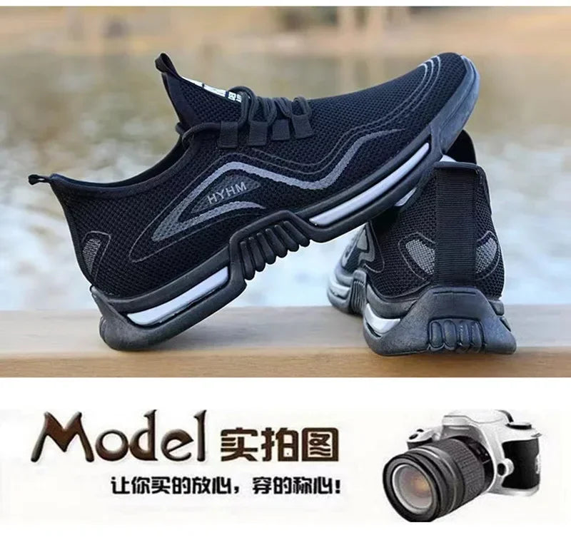 Tênis masculinos slip-on (sem cadarço) de moda — calçados esportivos para corrida, respiráveis, ideais para academia, treino, caminhada e tênis, com solado antiderrapante e design casual.